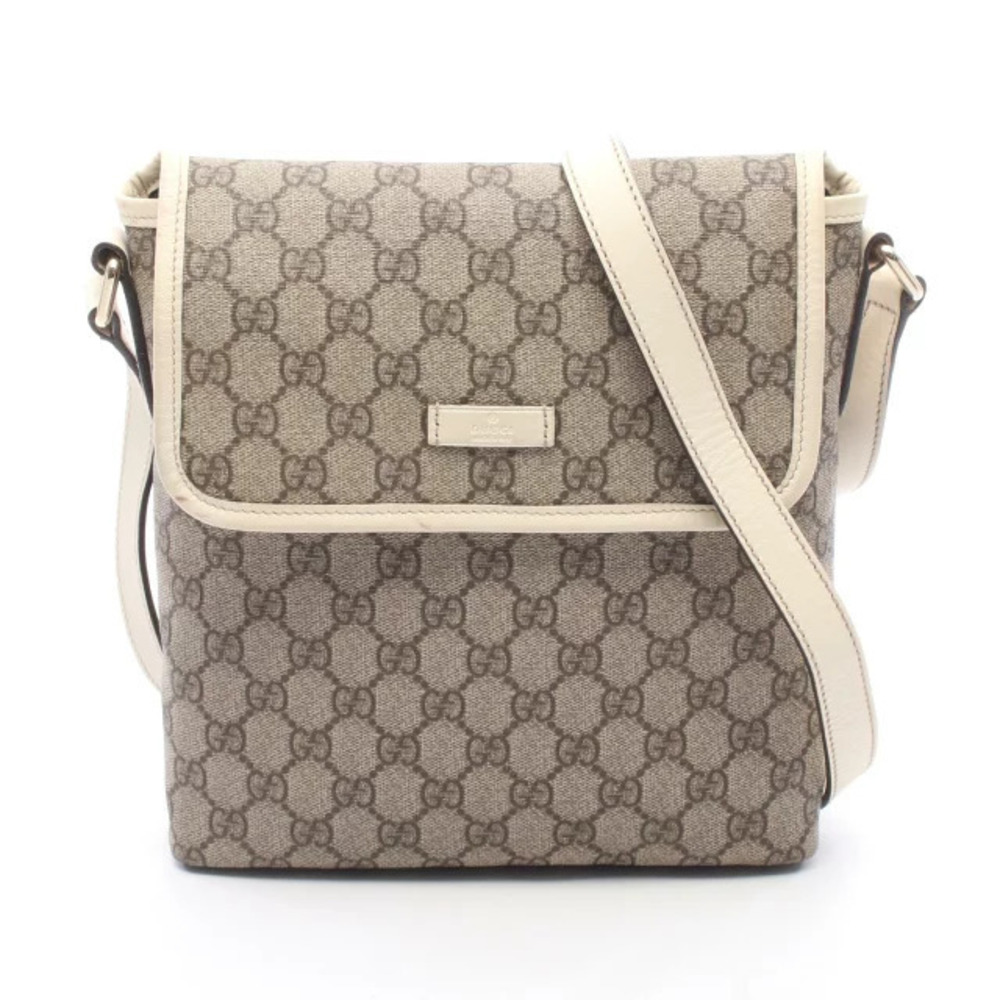Gucci GG Supreme Shoulder Bag Canvas Leather Beige Cream Brown Ivory White